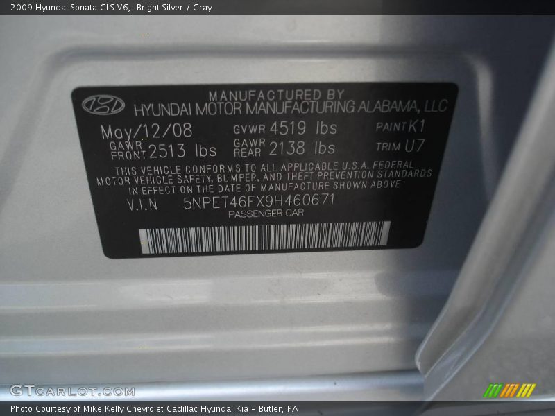 Bright Silver / Gray 2009 Hyundai Sonata GLS V6