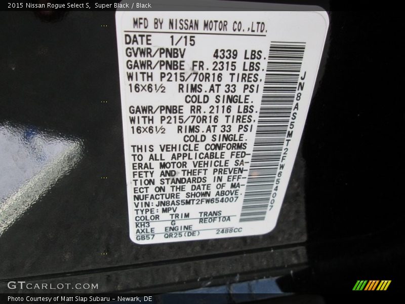 Super Black / Black 2015 Nissan Rogue Select S