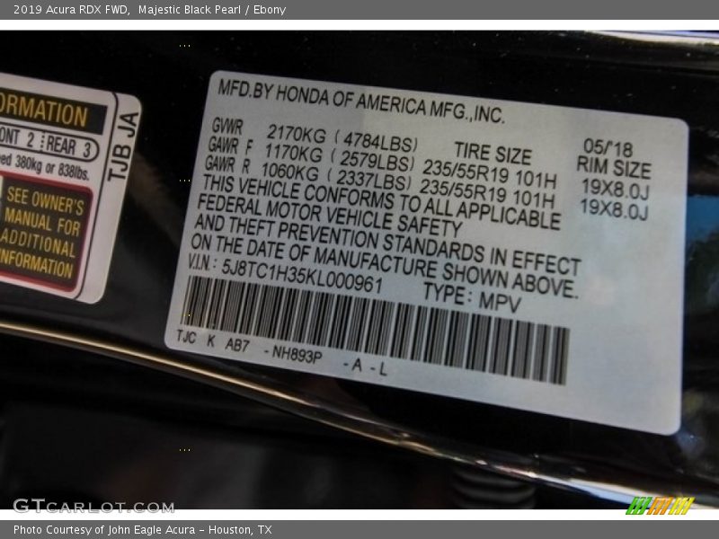 Majestic Black Pearl / Ebony 2019 Acura RDX FWD