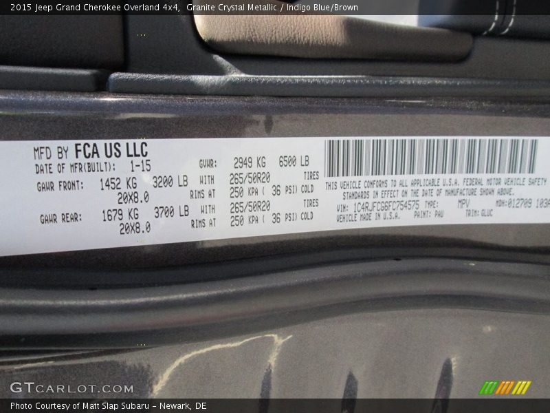 Granite Crystal Metallic / Indigo Blue/Brown 2015 Jeep Grand Cherokee Overland 4x4