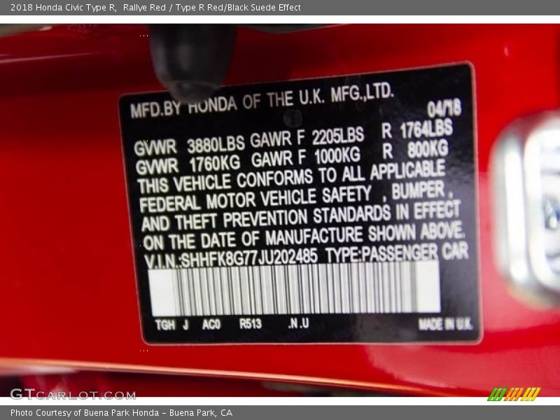 Rallye Red / Type R Red/Black Suede Effect 2018 Honda Civic Type R