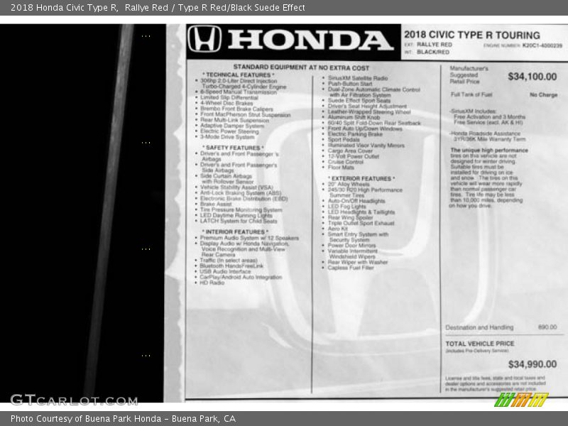 Rallye Red / Type R Red/Black Suede Effect 2018 Honda Civic Type R