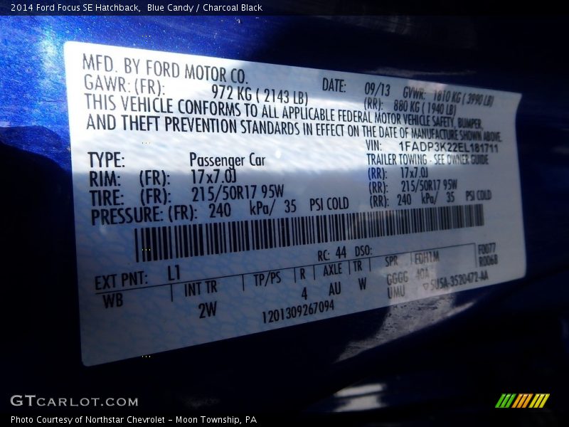 Blue Candy / Charcoal Black 2014 Ford Focus SE Hatchback