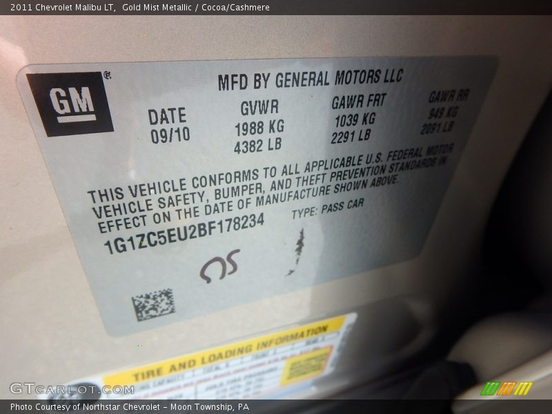 Gold Mist Metallic / Cocoa/Cashmere 2011 Chevrolet Malibu LT