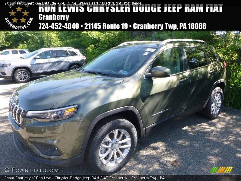 Olive Green Pearl / Black/Light Frost Beige 2019 Jeep Cherokee Latitude 4x4