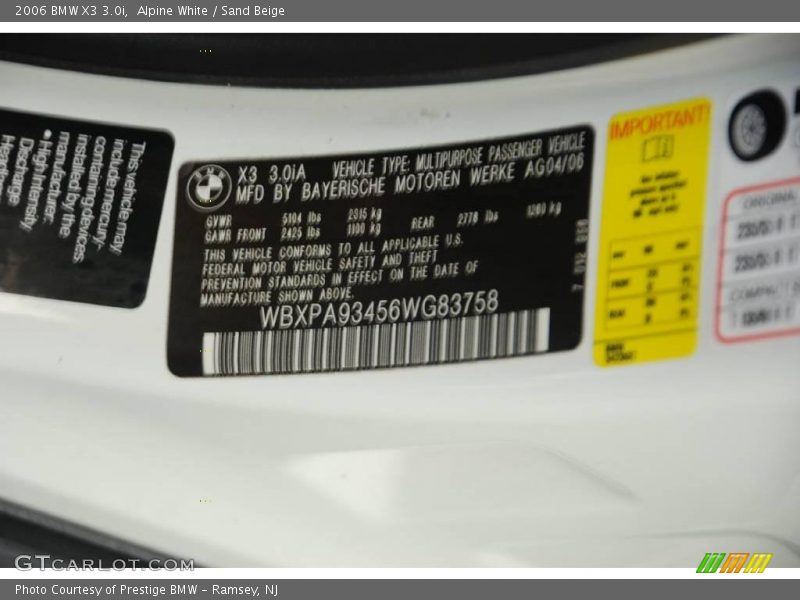 Alpine White / Sand Beige 2006 BMW X3 3.0i