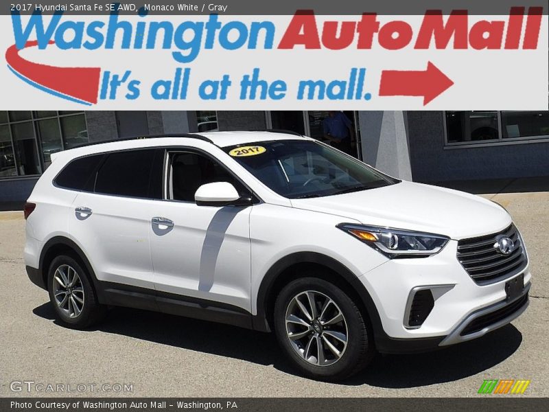 Monaco White / Gray 2017 Hyundai Santa Fe SE AWD