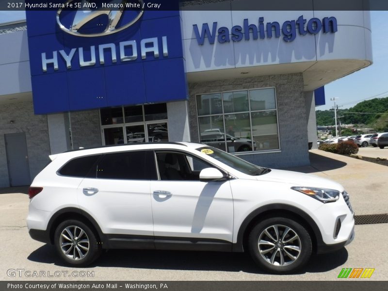Monaco White / Gray 2017 Hyundai Santa Fe SE AWD