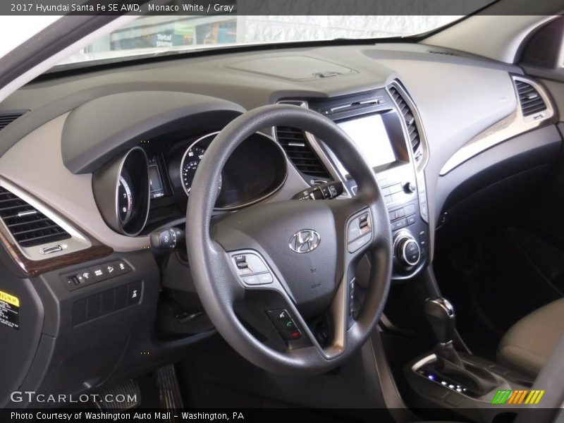 Monaco White / Gray 2017 Hyundai Santa Fe SE AWD