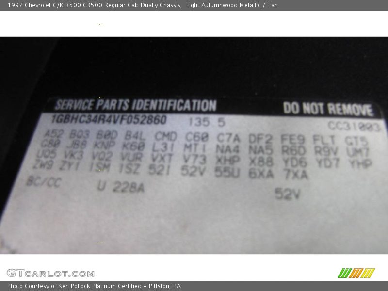 Light Autumnwood Metallic / Tan 1997 Chevrolet C/K 3500 C3500 Regular Cab Dually Chassis