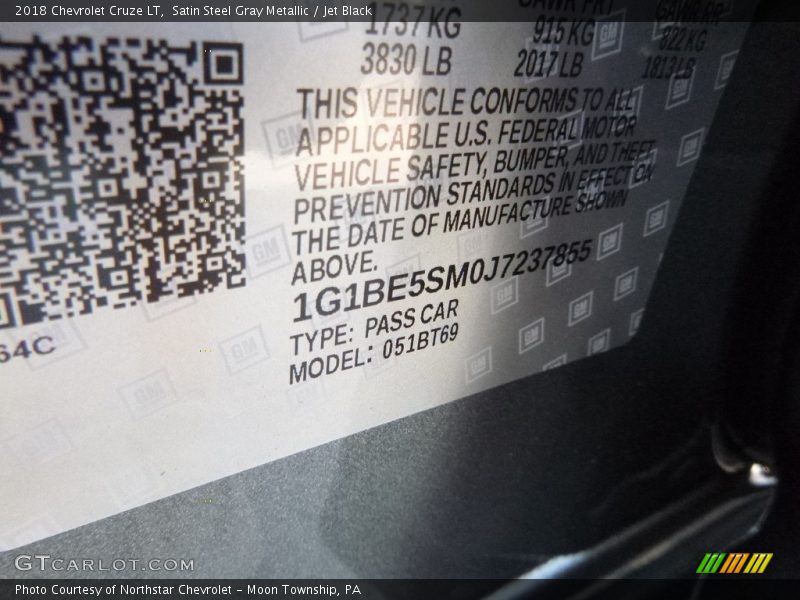 Satin Steel Gray Metallic / Jet Black 2018 Chevrolet Cruze LT