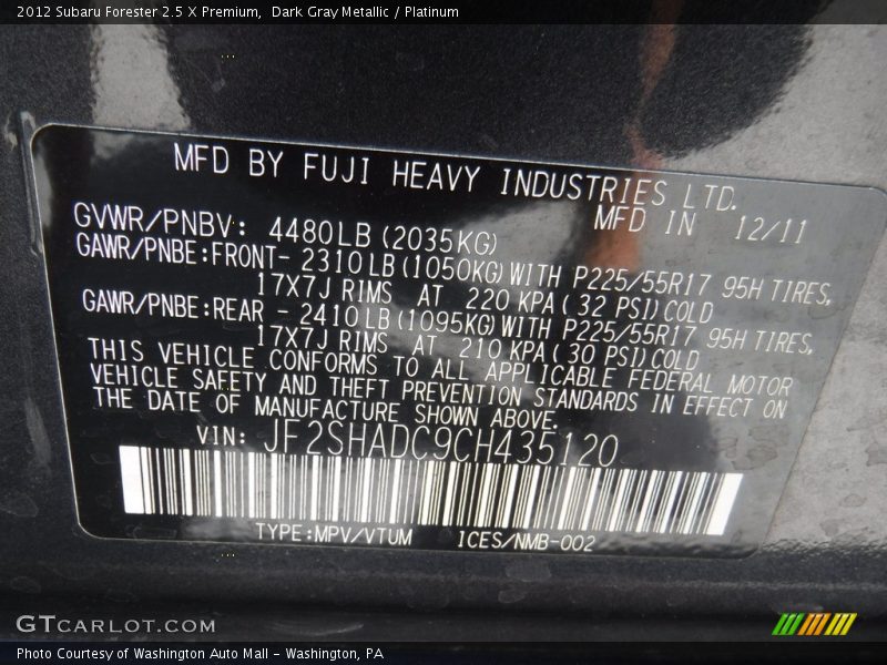 Dark Gray Metallic / Platinum 2012 Subaru Forester 2.5 X Premium
