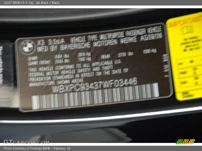 Jet Black / Black 2007 BMW X3 3.0si