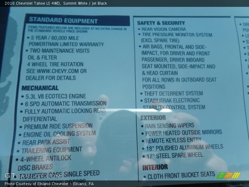 Summit White / Jet Black 2018 Chevrolet Tahoe LS 4WD