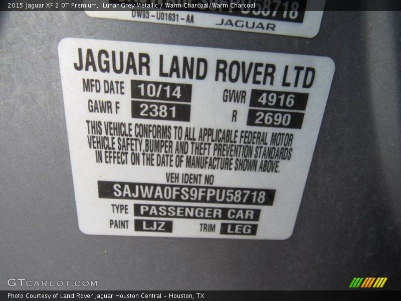 2015 XF 2.0T Premium Lunar Grey Metallic Color Code LJZ