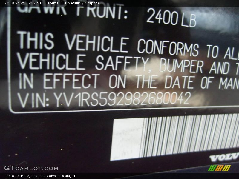 Barents Blue Metallic / Graphite 2008 Volvo S60 2.5T