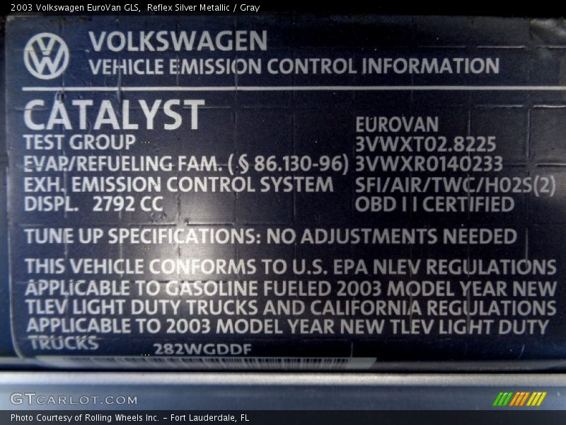 Reflex Silver Metallic / Gray 2003 Volkswagen EuroVan GLS