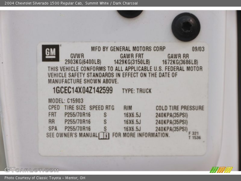 Summit White / Dark Charcoal 2004 Chevrolet Silverado 1500 Regular Cab