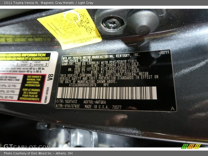 Magnetic Gray Metallic / Light Gray 2011 Toyota Venza I4