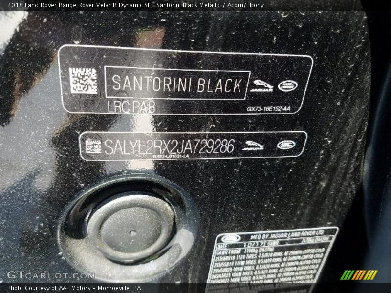 Santorini Black Metallic / Acorn/Ebony 2018 Land Rover Range Rover Velar R Dynamic SE