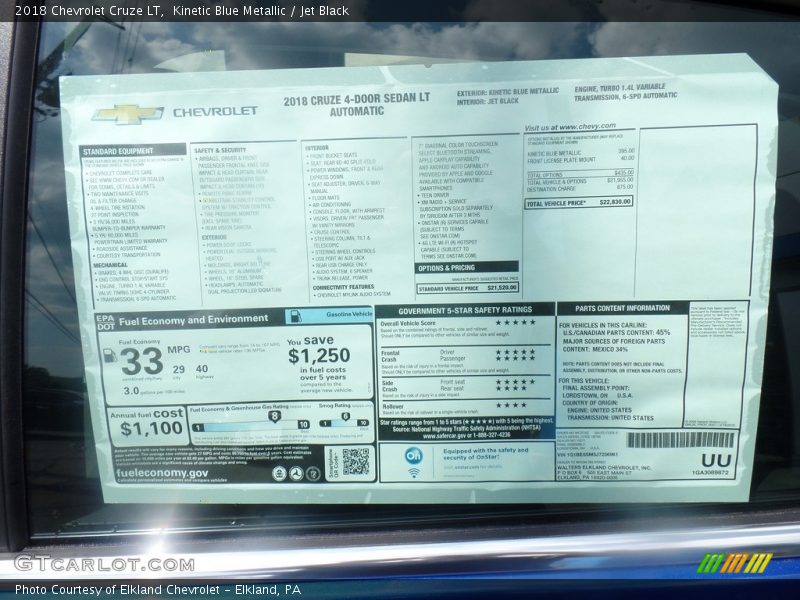 Kinetic Blue Metallic / Jet Black 2018 Chevrolet Cruze LT