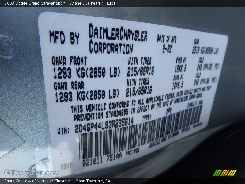 Butane Blue Pearl / Taupe 2003 Dodge Grand Caravan Sport