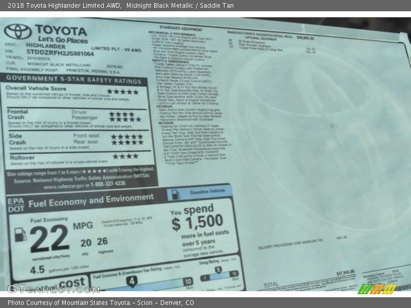 Midnight Black Metallic / Saddle Tan 2018 Toyota Highlander Limited AWD