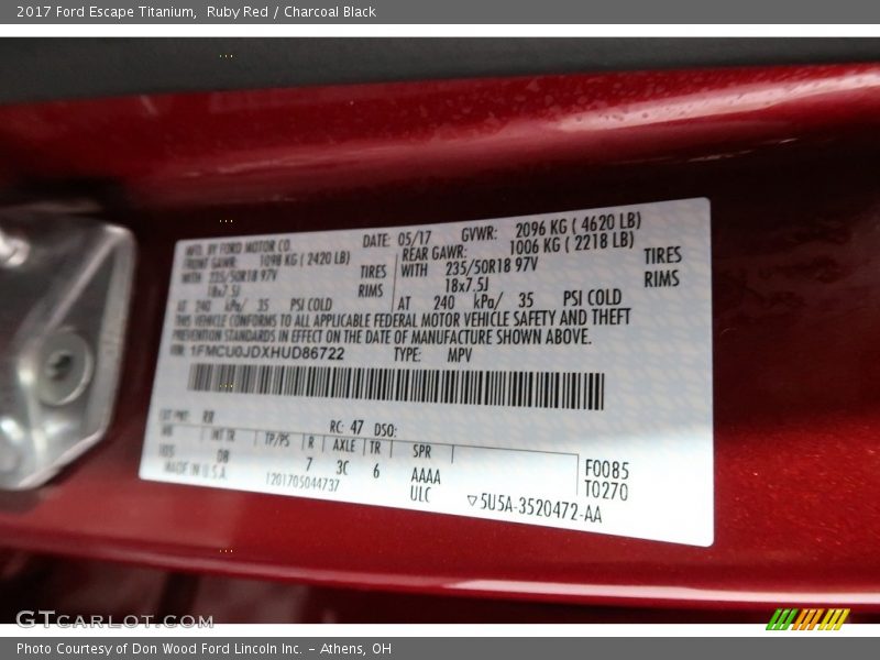 Ruby Red / Charcoal Black 2017 Ford Escape Titanium