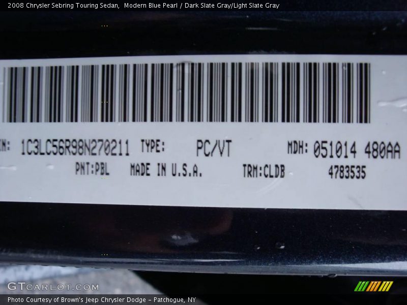 Modern Blue Pearl / Dark Slate Gray/Light Slate Gray 2008 Chrysler Sebring Touring Sedan