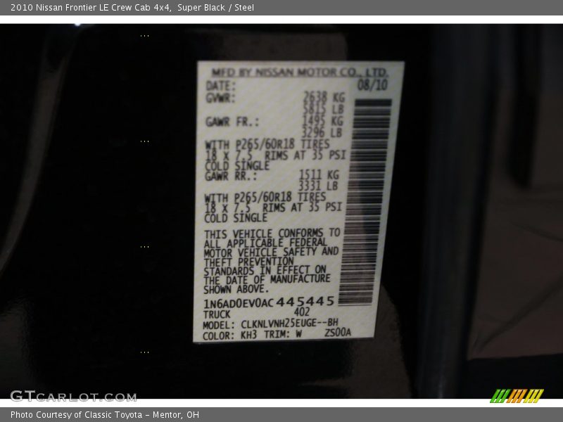 Super Black / Steel 2010 Nissan Frontier LE Crew Cab 4x4