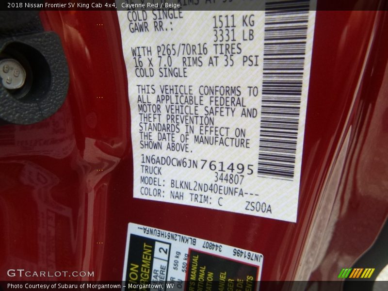 Cayenne Red / Beige 2018 Nissan Frontier SV King Cab 4x4