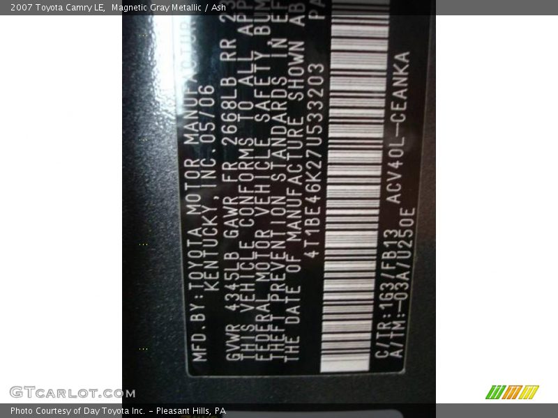 Magnetic Gray Metallic / Ash 2007 Toyota Camry LE