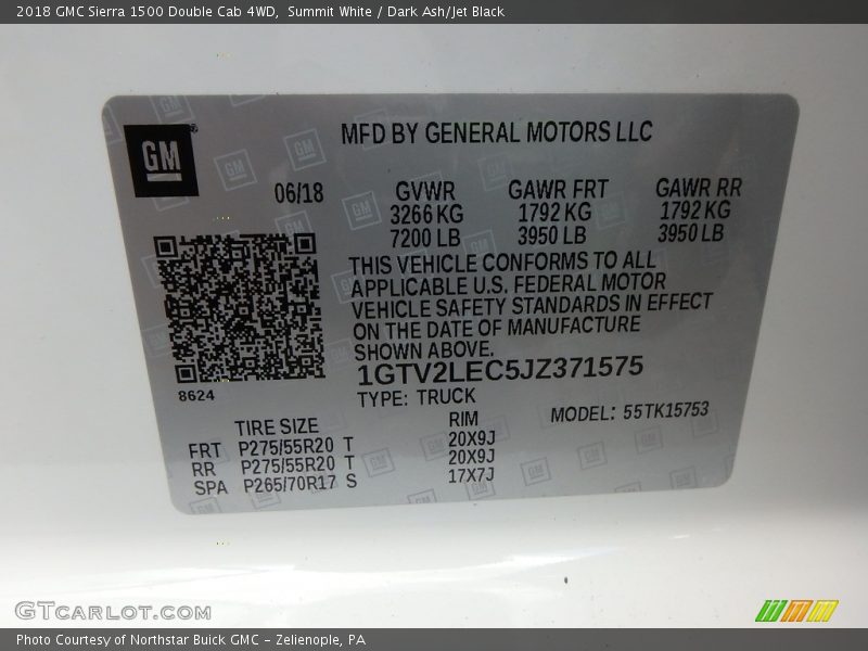 Summit White / Dark Ash/Jet Black 2018 GMC Sierra 1500 Double Cab 4WD