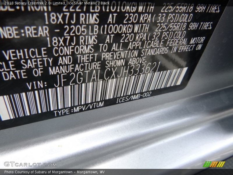 Ice Silver Metallic / Black 2018 Subaru Crosstrek 2.0i Limited