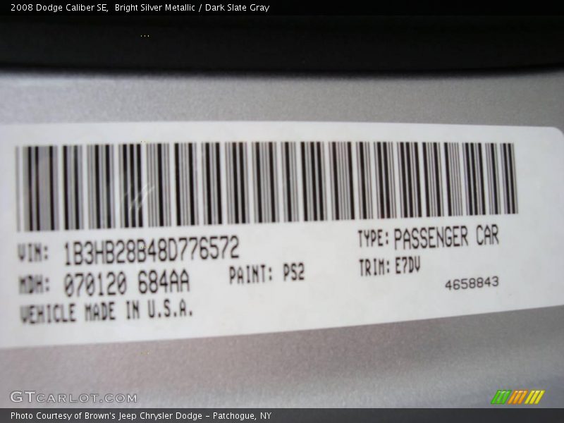Bright Silver Metallic / Dark Slate Gray 2008 Dodge Caliber SE