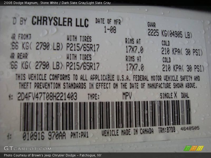 Stone White / Dark Slate Gray/Light Slate Gray 2008 Dodge Magnum