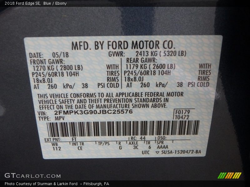 2018 Edge SE Blue Color Code FT