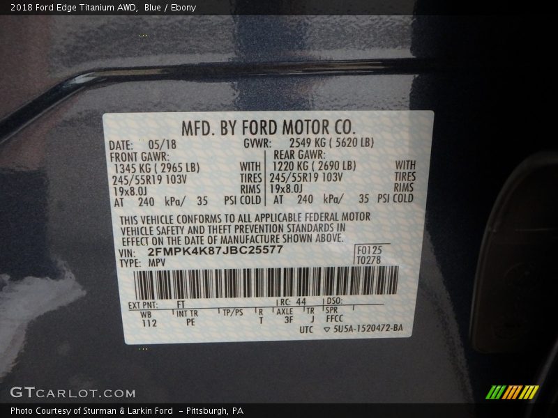 Blue / Ebony 2018 Ford Edge Titanium AWD