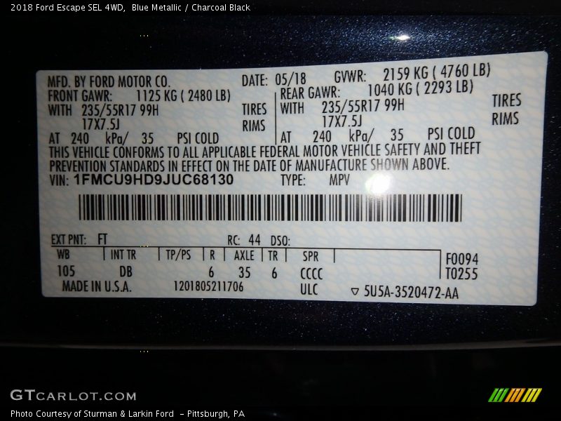 Blue Metallic / Charcoal Black 2018 Ford Escape SEL 4WD