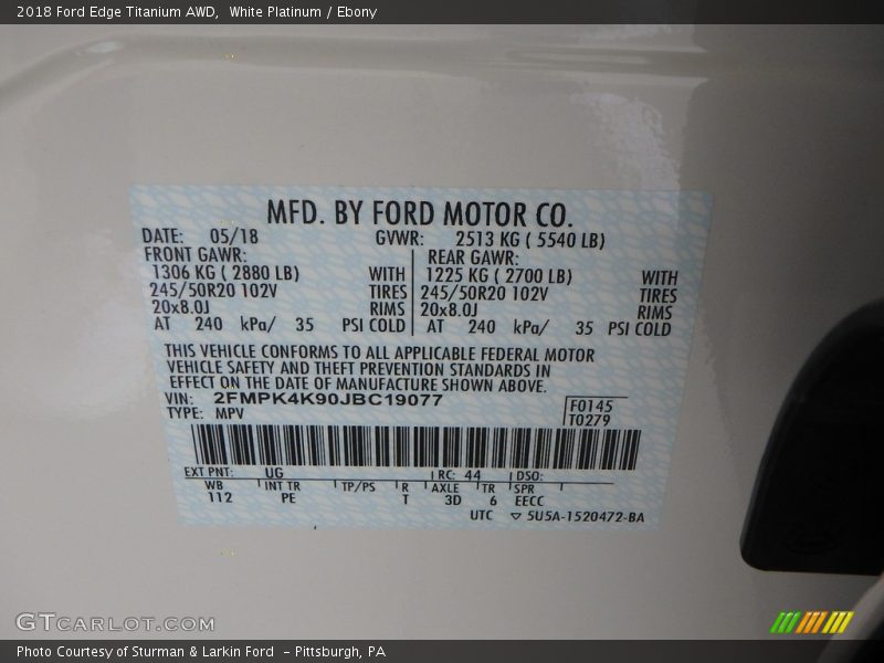 White Platinum / Ebony 2018 Ford Edge Titanium AWD