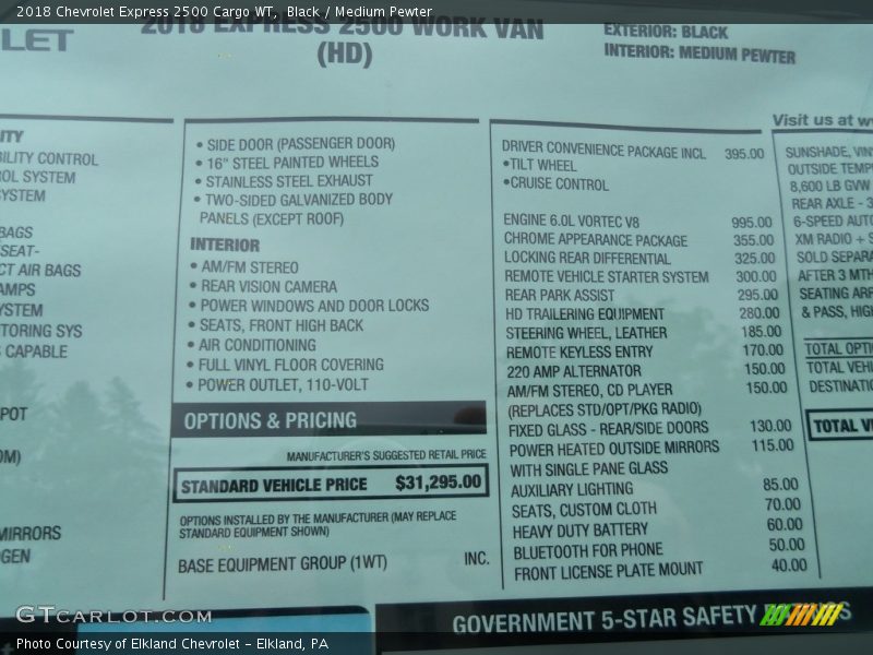Black / Medium Pewter 2018 Chevrolet Express 2500 Cargo WT