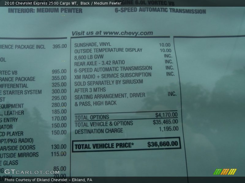 Black / Medium Pewter 2018 Chevrolet Express 2500 Cargo WT