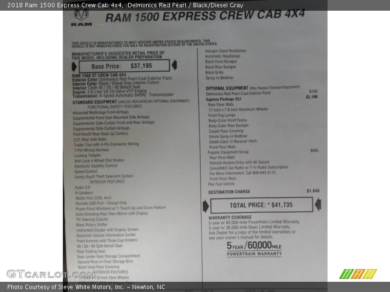 Delmonico Red Pearl / Black/Diesel Gray 2018 Ram 1500 Express Crew Cab 4x4