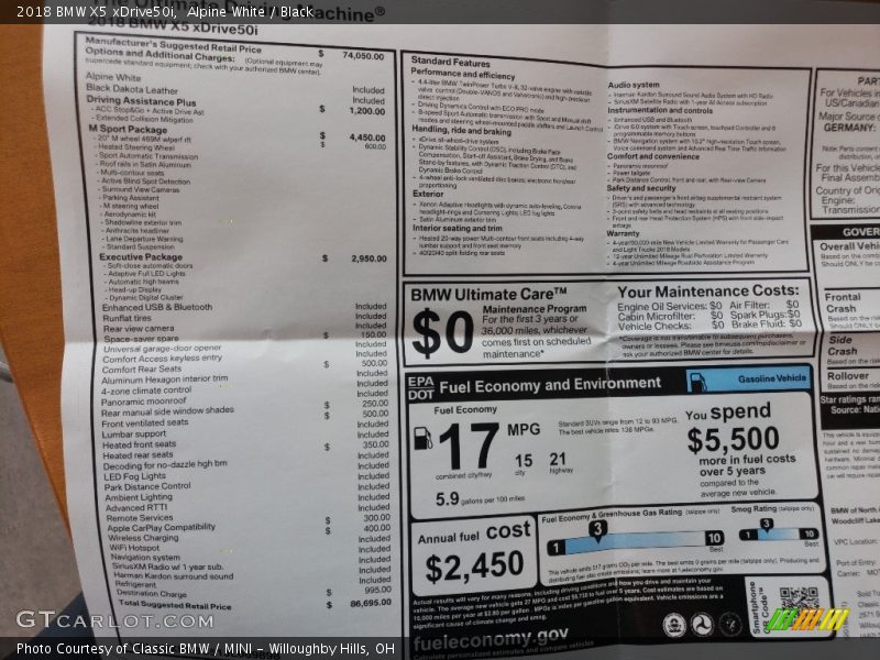 Alpine White / Black 2018 BMW X5 xDrive50i