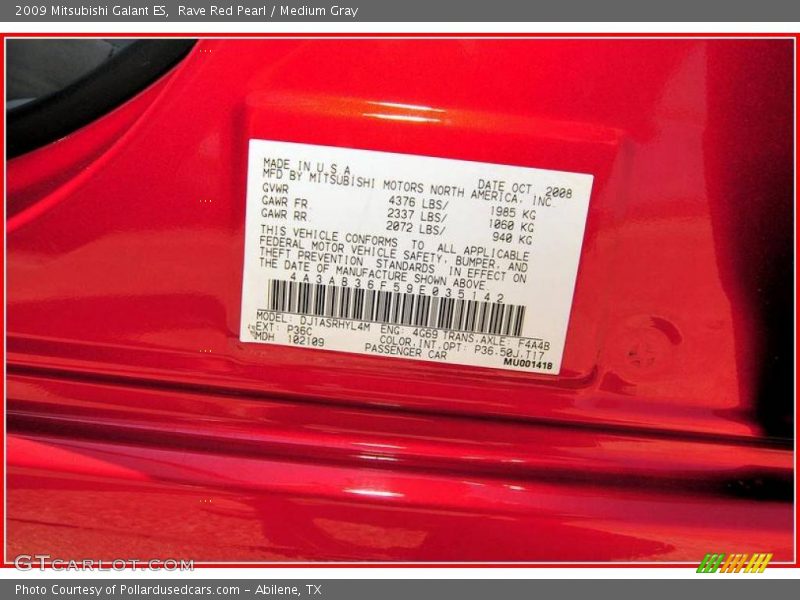 Rave Red Pearl / Medium Gray 2009 Mitsubishi Galant ES