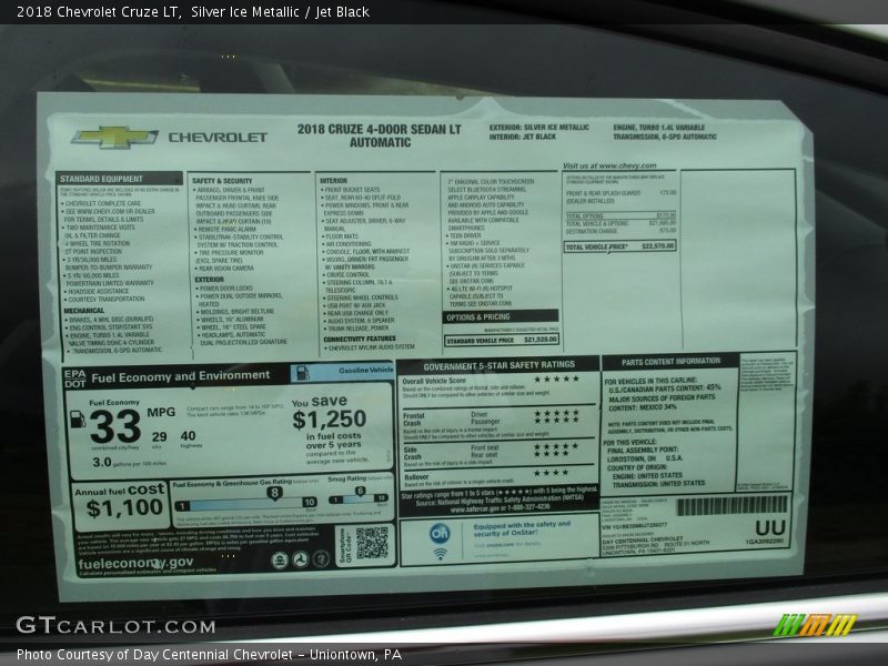 Silver Ice Metallic / Jet Black 2018 Chevrolet Cruze LT