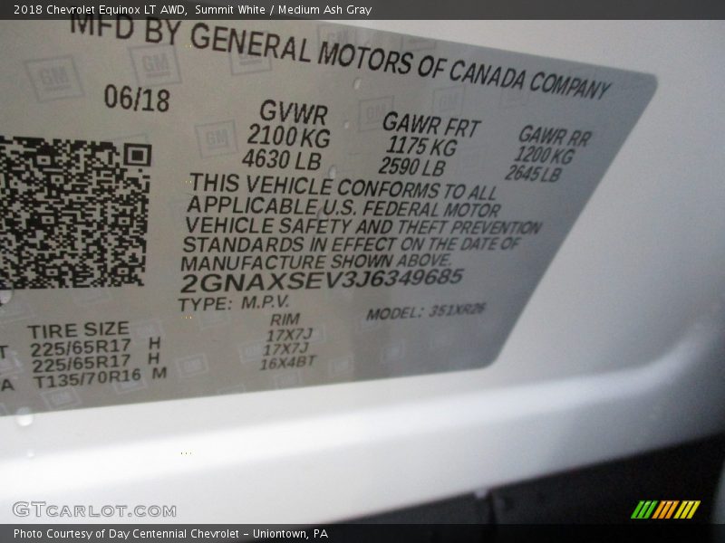 Summit White / Medium Ash Gray 2018 Chevrolet Equinox LT AWD