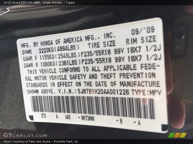 Grigio Metallic / Taupe 2010 Acura RDX SH-AWD