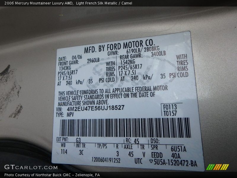 Light French Silk Metallic / Camel 2006 Mercury Mountaineer Luxury AWD