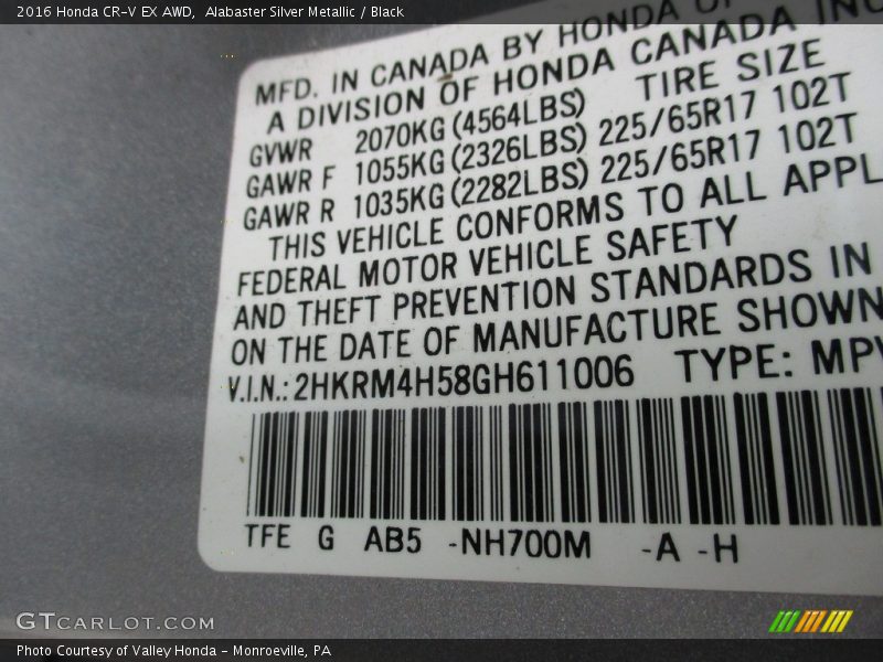 Alabaster Silver Metallic / Black 2016 Honda CR-V EX AWD